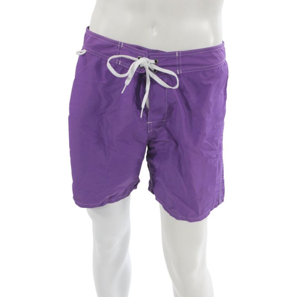 Sundek Mens Double Drawstring Striped Trim Swim Trunks Purple Size 32